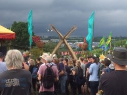 view of Glastonbury Festival from Croissant Neuf field